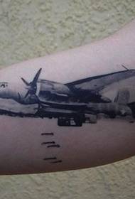 Arm black and white airplane tattoo pattern