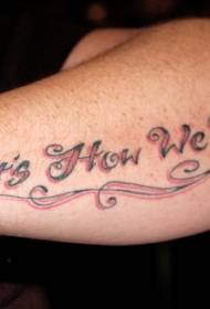 Black and red english alphabet arm tattoo pattern