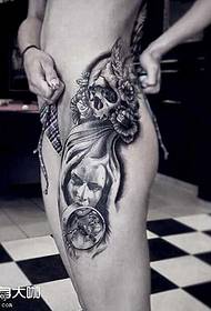 Modello di tatuaggio viso persona gamba