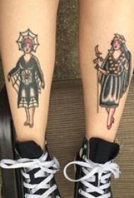 Skolnieces teļa apgleznota akvareļa skice radošās klasiskās meitenes personāža tetovējuma attēls