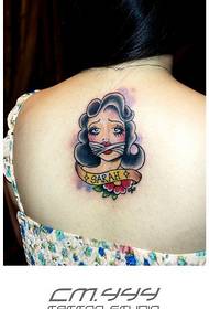 Modello del tatuaggio di bellezza della scuola bella moda ragazza indietro