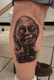 Svart grå skrekk tatovering film karakter portrett tatovering skisse triks 咕噜 tatoveringsbilde