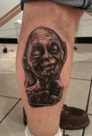 Trucco di schizzo del tatuaggio del ritratto del personaggio del film horror grigio nero picture immagine del tatuaggio