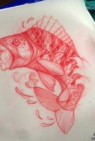 Δημιουργικό προσωπικό χαρακτήρα χαρακτήρων ψάρια τατουάζ χειρογράφημα