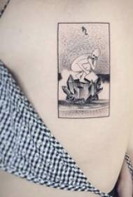 A geometric element tattooed black and white sting tattoo picture assembled in a box