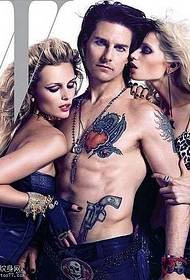 A few tattoo designs on the upper body of Tom.