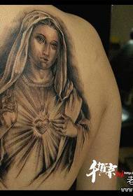 uma tatuagem clássica da Virgem nas costas