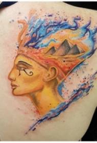 Schoolgirl's back shoulder painted on canvas simple line character portrait tattoo picture
