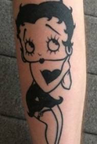 გოგონა მკლავი შავი მარტივი ხაზით cute მულტიპლიკაციური პერსონაჟის tattoo სურათი