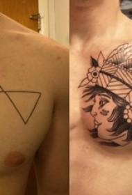 Pojkbröst svart geometrisk enkel linje tecken porträtt täckt tatuering bild
