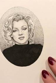 Vackert svart enkelt linje porträtt porträtt Marilyn Monroe tatuering manuskript