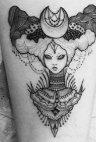 검은 회색 찌르는 기술 라인 캐릭터 초상화 문신 사진에 여자 팔