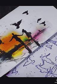 Watercolor splash artistic landscape landscape character tattoo pattern manuscript