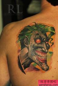 后背肩背经典邪恶的一幅小丑纹身图案