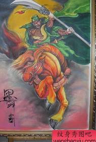 Guan Gong tätoveeringu muster: värviline sõjahobu Guan Gong tätoveeringu muster