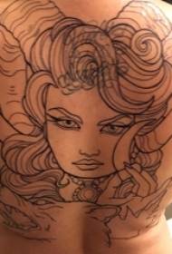 Girl character tattoo larawan batang babae pabalik simpleng linya ng tattoo na character na tattoo na larawan