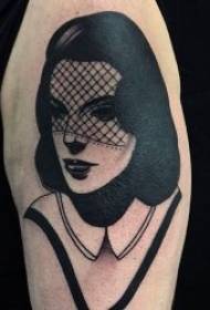Tattoo ფიგურის პერსონაჟების სურათი პიროვნება ჯერ კიდევ თანამედროვე და შავი და ნაცრისფერი ხასიათის ტატუირების ნიმუში