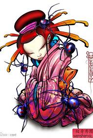 Un fantastico modello di tatuaggio geisha e ragno classico
