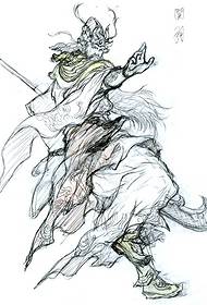 Elle çizilmiş Guan Yu dövme el yazması illüstrasyon