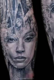 Surreal schwaarz a wäiss Stréck Trick Charakter Portrait Tattoo Muster