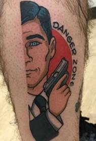 Ragazzi con stelo dipinto semplice linea pistola e personaggio dei cartoni animati tatuaggio immagine