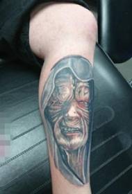 Boy shank on black gray point thorn trick abstract line character portrait tattoo picture