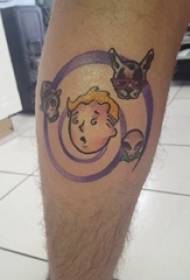 Vitello dei ragazzi dipinto su linee astratte sfumate immagine del tatuaggio del personaggio dei cartoni animati