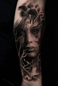 Roka šolarja na črni sliki abstraktna linija osebnost lik portretna tatoo slika