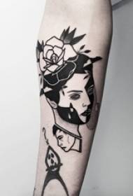 Černá a bílá bodání technika abstraktní linie charakter portrét tetování vzor