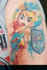 Jongen Aarm gemoolt op Tënt einfach Linn Cartoon Charakter Tattoo Bild