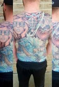 Boys painted on gradient abstract line figures and fish tattoo pictures