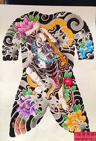 Super knap traditioneel volledig back-flower monnik tattoo patroon
