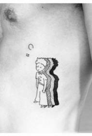Pinggang pinggang anak laki-laki di bawah garis pewarnaan hitam watak kartun yang sedikit gambar tato putera kecil