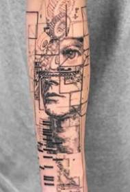 Patró de tatuatge creatiu - retrat de 9 tasses de retrat de flor de tatuatge de cap de llop