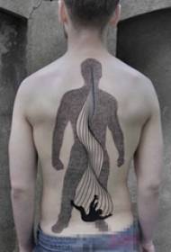 Boy back on black point prick liña abstracta tatuaje de silueta de personaxes
