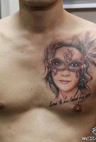 Male front chest popular beautiful beauty tattoo pattern