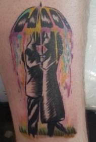 Boys Arms on Black Gray Sketch Sting Tips Watercolor Splash In The Rain Kissing Characters Tattoo Picture