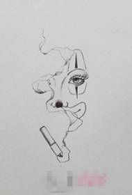 Luovat mustat abstraktit linjat savua ja hahmo muotokuva tatuointi käsikirjoitus