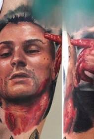 Modello del tatuaggio del ritratto del personaggio maschile prepotente creativo di vario schizzo dipinto ad acquerello