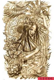 Popular beautiful full back geisha tattoo pattern