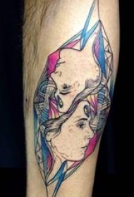 Fiúszár festett geometriai vonal alakú portré tetoválás képet