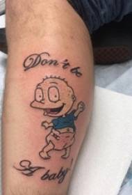 Boys shank painted on abstract abstract lines English and cartoon characters tattoo pictures