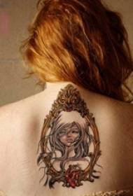 Colegial nas costas pintada flores laço figura retrato menina tatuagem fotos