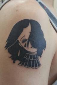 Schoolmeisje arm op zwart grijs schets creatief abstract meisje karakter tattoo foto