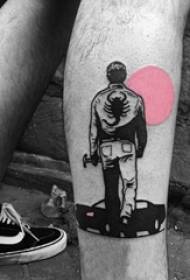 Muž študent teľa na čiernej linke kreatívne mužskej postavy tetovanie obrázok