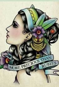Krásne maľované anglické frázy a rastlinný materiál portrét portrét tetovanie