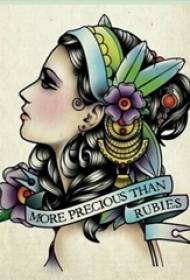 Hermosa frase inglesa pintada y material vegetal retrato retrato tatuaje imagen