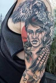 Braccio scolaro su punta nera spine semplici linee astratte fiori e ritratti tatuaggi