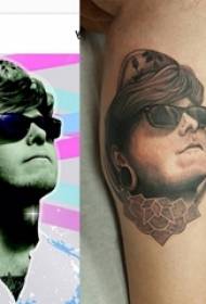 Boys arm on black gray sketch creative male character portrait tattoo picture