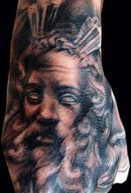 Hand-back populära klassiska porträtt av ett porträtt av Jesus tatuering
